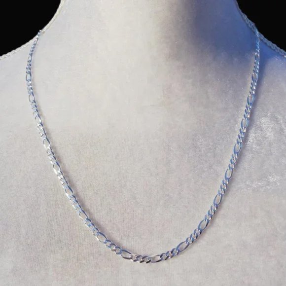 Solid Sterling Silver Figaro Chain Real 925 Silver Necklace Stamped 925 ITALY - Picture 3 of 4